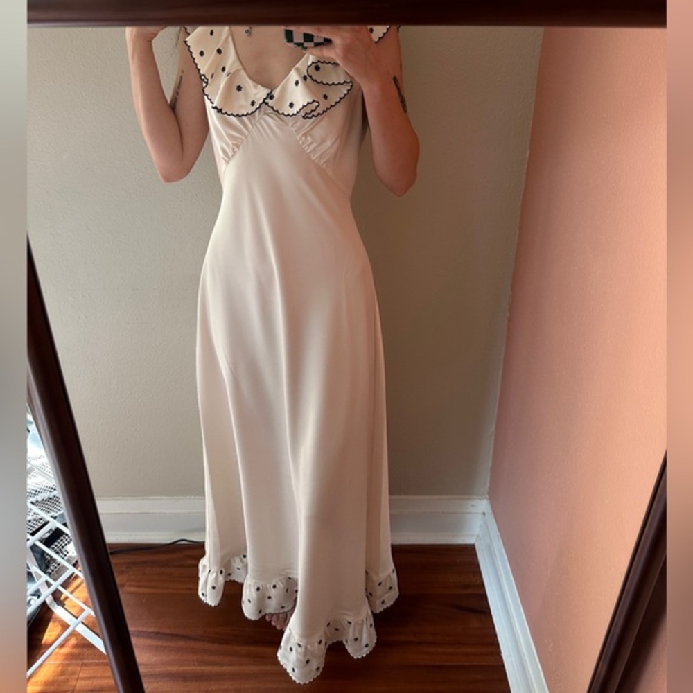 Caroline Constas Cream Dress with Black Embroidered flowers NWT